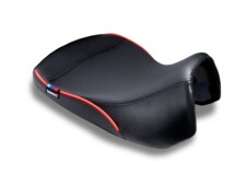 Sargent Cycle Products new Performance Plus front motorcycle seat for the BMW R 1300 GSA with DTX, Gripzones with Racing Red accents, low version.